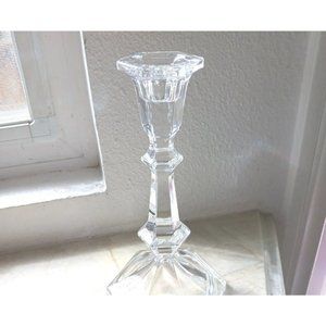 Elegant Clear Glass Candleholder  Geometric Six Side Pattern Cottage Chic Countr